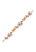 Gold Tone Multicolor Butterflies Flex Bracelet