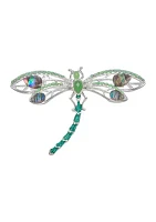 Silver Tone Green Dragonfly Pin