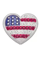 Silver Tone Red White Blue Heart Flag Pin - Boxed