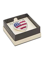 Silver Tone Red White Blue Heart Flag Pin - Boxed