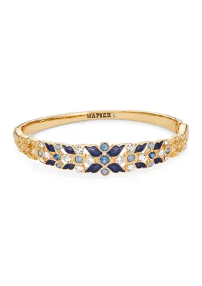 Gold Tone Blue Stone Bangle Bracelet