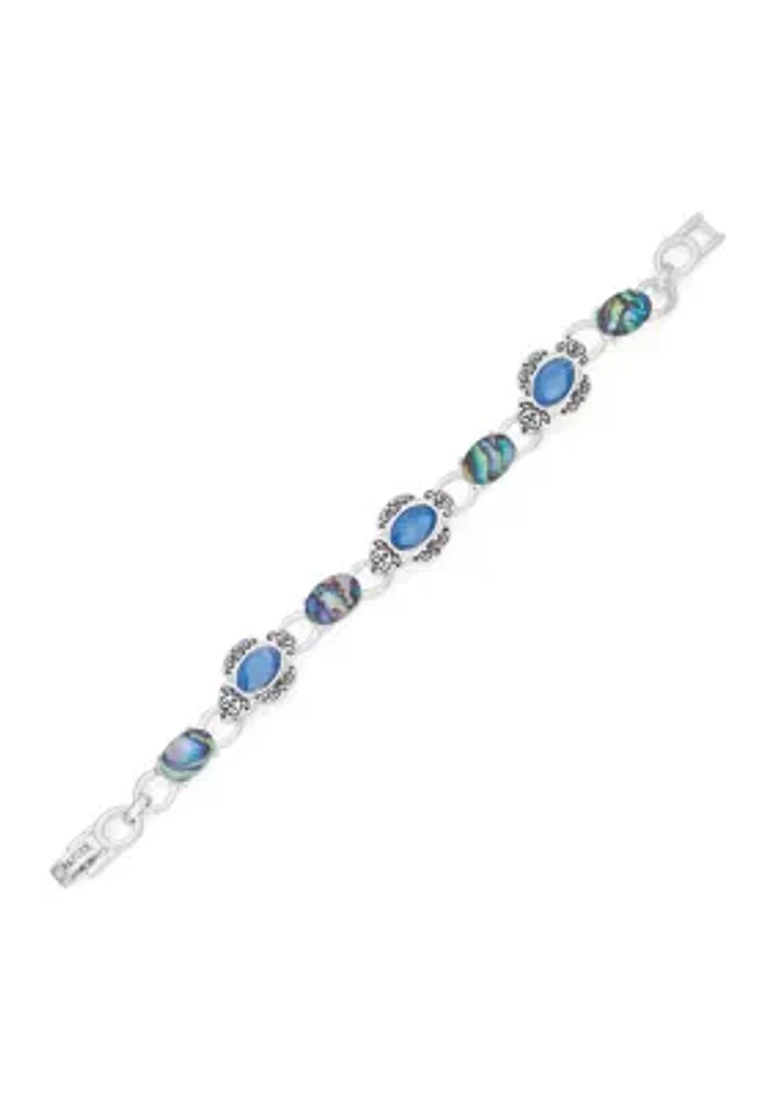 Silver Tone Blue Stone Flex Bracelet - Boxed