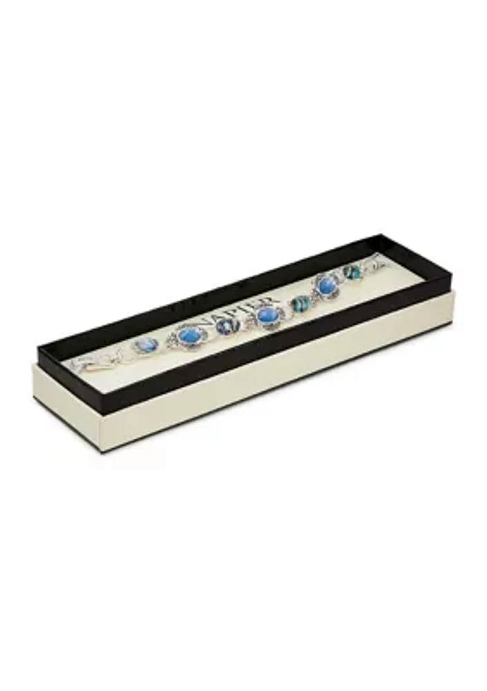 Silver Tone Blue Stone Flex Bracelet - Boxed