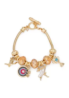 Gold Tone Trophy Charm Flex Bracelet