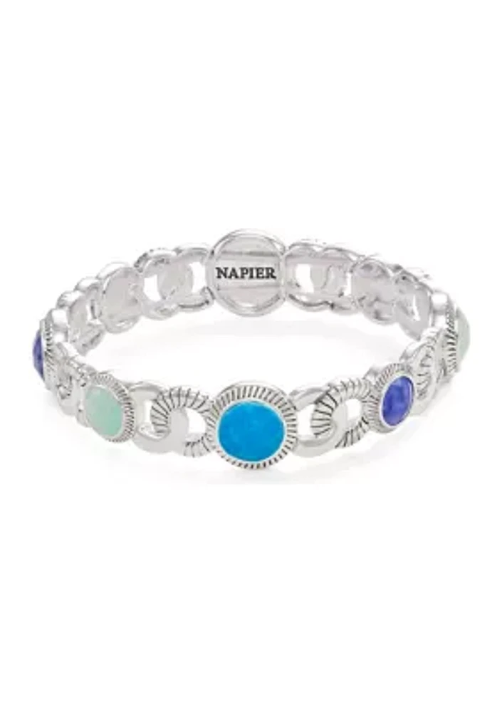 Silver Tone Blue Stretch Bracelet