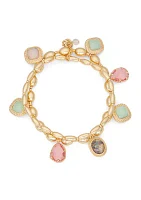 Gold Tone Multicolor Stone Stretch Bracelet