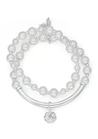 Silver Tone Pearl Stretch Bracelet - Set of 2