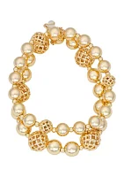 Gold Tone Stretch Bracelet - Set of 2