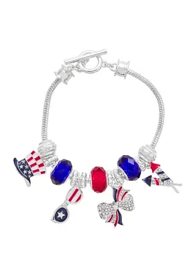 Silver Tone Red White Blue Stone Slider Bracelet