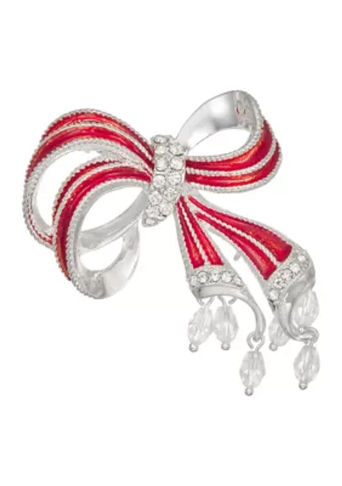 Silver Tone Holiday Bow Pin