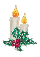 Silver Tone Holiday Candles Pin