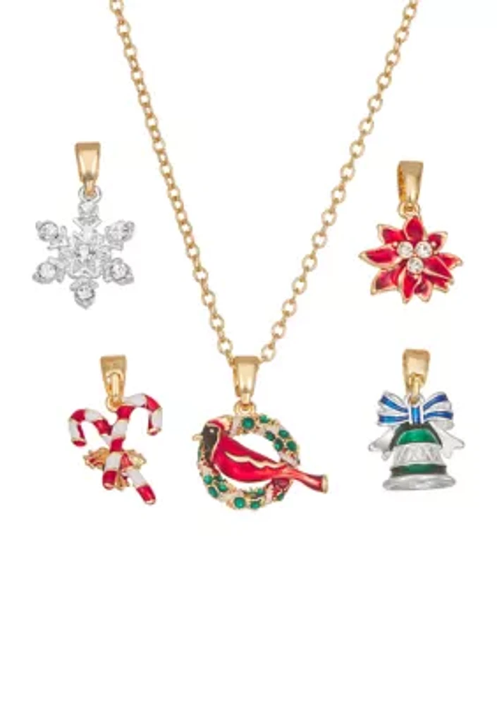 Silver Tone Multi Holiday Charm Interchangeable Necklace