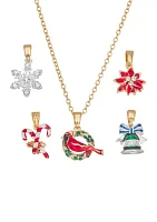 Silver Tone Multi Holiday Charm Interchangeable Necklace