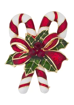 Gold Tone Double Candy Cane Pin