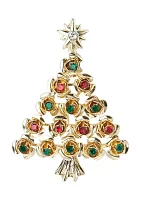 Gold Tone Flower Xmas Tree Pin