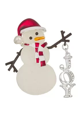 Silver Tone Snowman Joy Pin