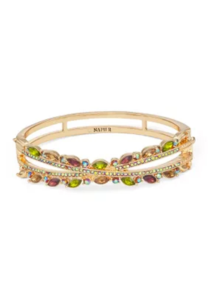 Gold Tone Multicolor Hinge Bangle Bracelet - Boxed