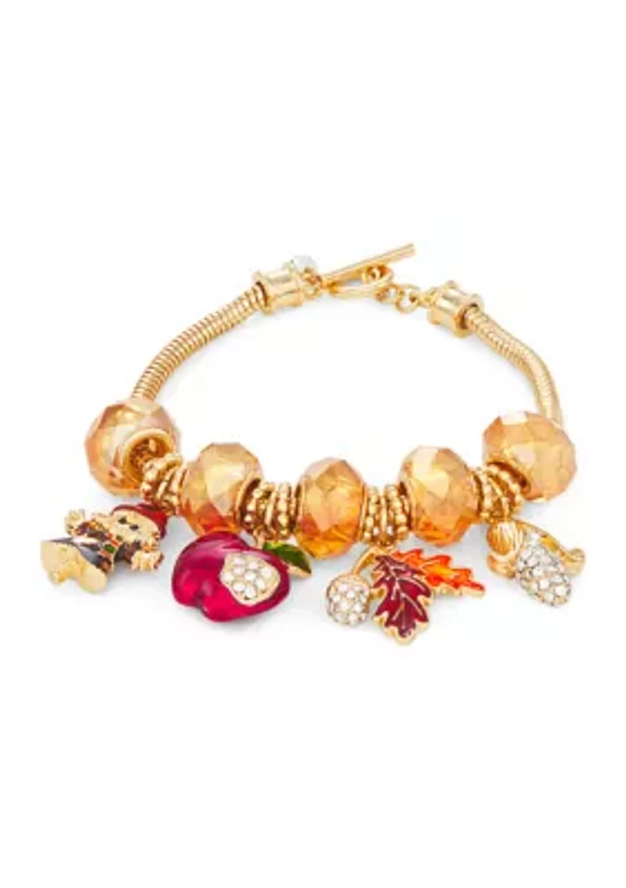 Gold Tone 7.5" Fall Charms Slider Bracelet