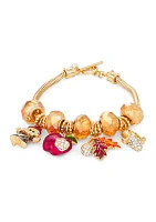 Gold Tone 7.5" Fall Charms Slider Bracelet