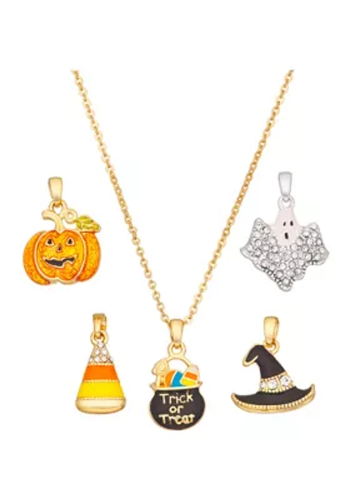 Gold Tone Halloween Charm Necklace Set