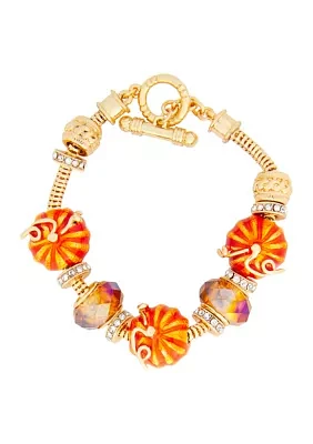 Gold Tone 7.5" Pumpkin Slider Bracelet