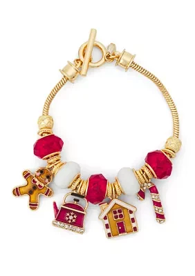 Gold Tone Gingerman Candy Cane Slider Bracelet