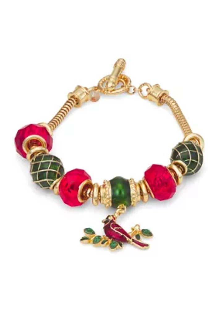 Gold Tone Cardinal Charm Flex Bracelet