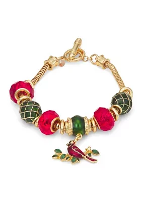 Gold Tone Cardinal Charm Flex Bracelet