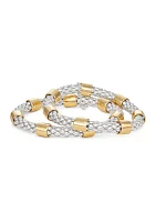 Two Tone 7.25" Mixed Elements Stretch Bracelet Set