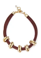 Gold Tone Leather Strand Bracelet