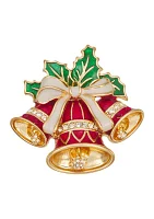 Gold Tone Holiday Bells Pin