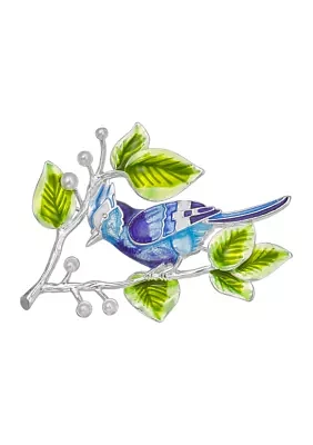 Silver Tone Boxed Multi Blue Bird Pin