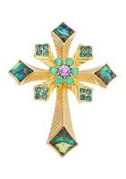 Gold Tone Boxed Green Abalone Cross Pin