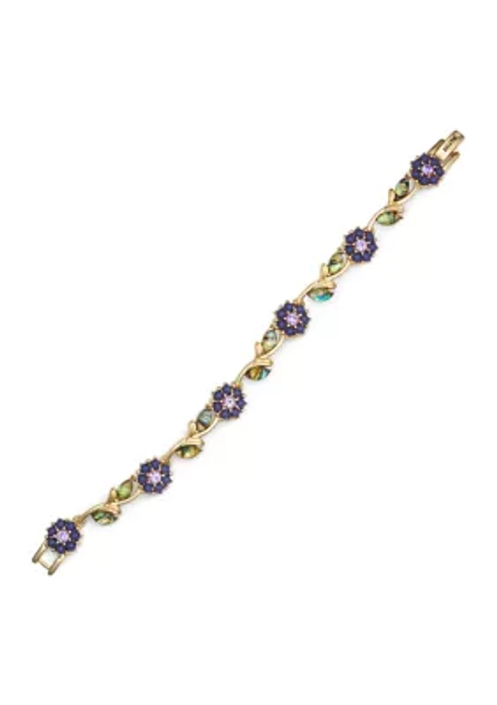 Gold Tone Blue Flower Flex Bracelet