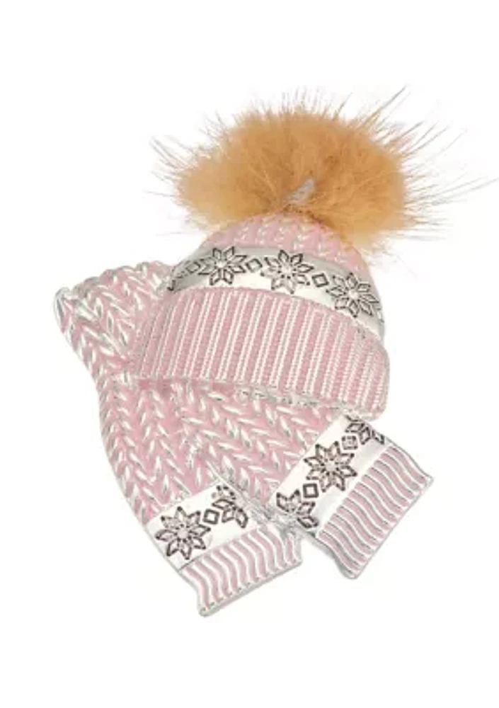 Silver Tone Boxed Pink Hat and Scarf Pin