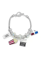 Silver Tone Boxed Multi Movies Charm Slider Bracelet