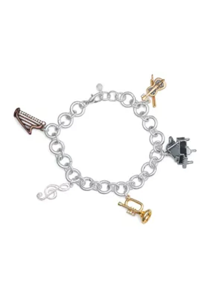 Two Tone Boxed Multi Music Charm Slider Bracelet