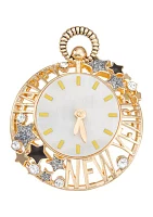 Gold Tone Boxed Multi NYE Clock Pin