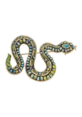 Gold Tone Boxed Green Snake Pin