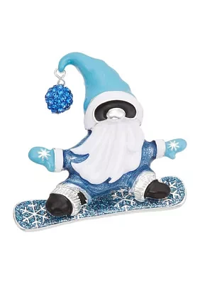 Silver Tone Boxed Blue Snowboard Gnome Pin