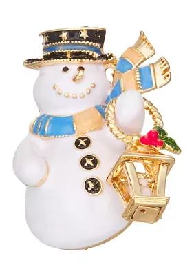 Gold Tone Boxed White Multi Snowman Pin