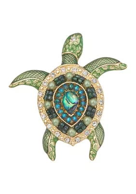 Gold Tone Green Turtle Pin