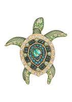 Gold Tone Green Turtle Pin