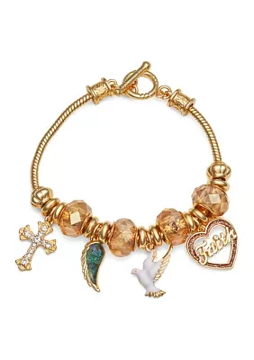 Gold Tone Boxed Multi Faith Slider Bracelet