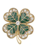 Gold Tone Boxed Green Clover Pin