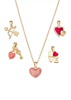 Gold Tone Boxed Multi Valetines Day Interchangeable Pendant Necklace Set