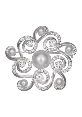 Silver Tone White Pearl Cluster Pin