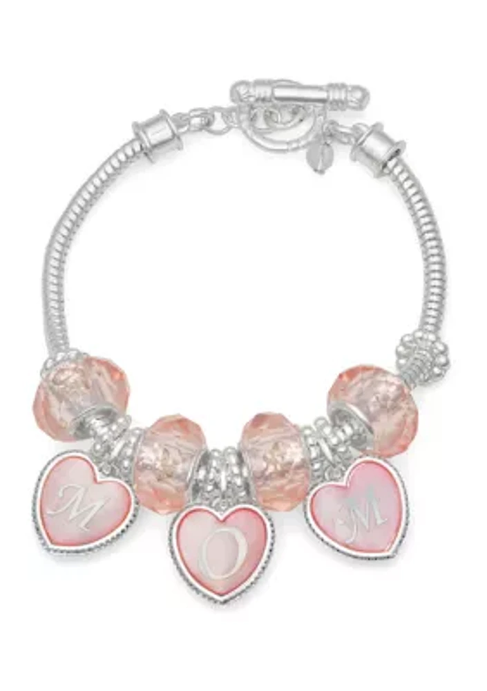 Silver Tone Pink Mom Flex Bracelet