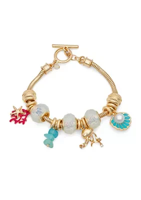 Gold Tone Multi Sealife Slider Bracelet