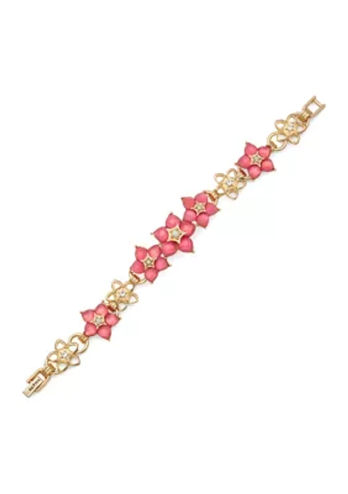 Silver Tone Pink Flower Flex Bracelet